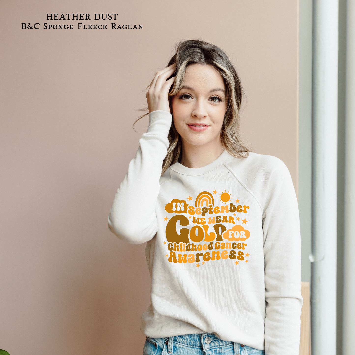 In September We Wear Gold| Raglan Sweatshirt | Childhood Cancer Awareness | Go Gold | Cancer Survivor