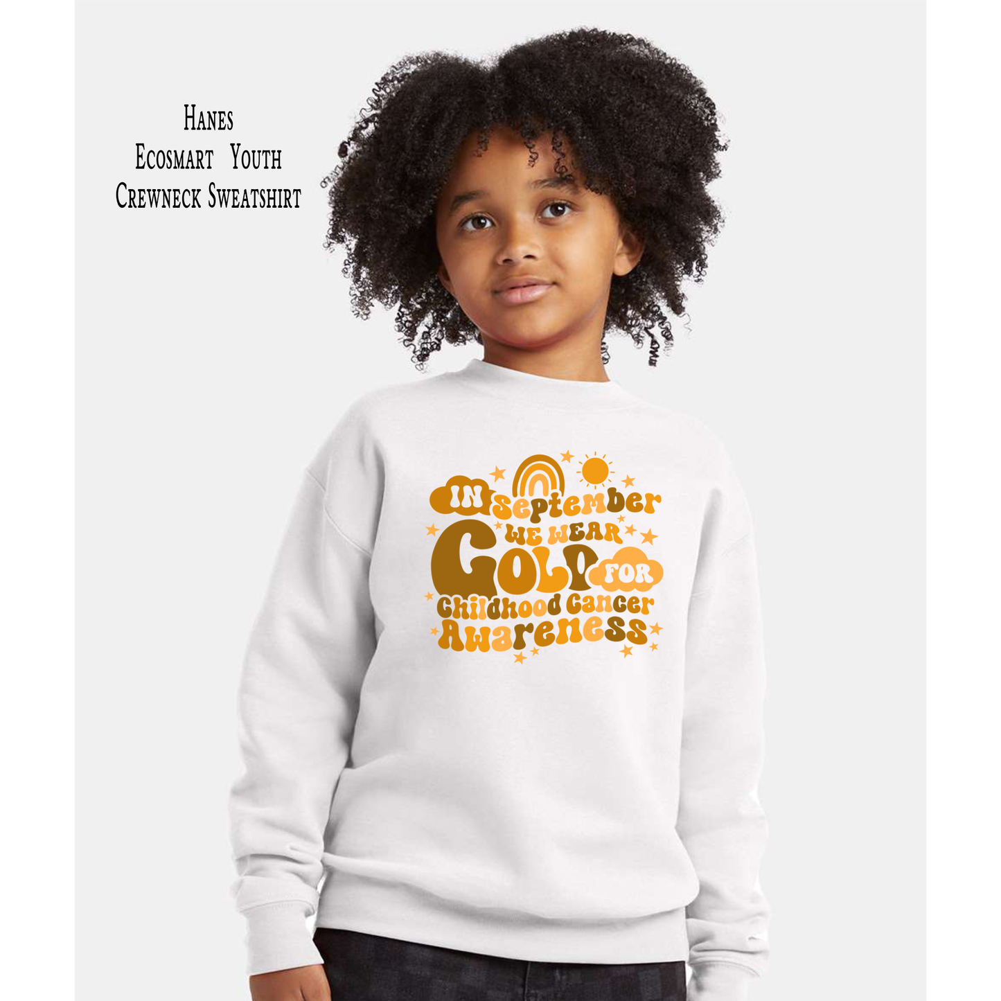 In September We Wear Gold | Childhood Cancer Awareness | Go Gold | Cancer Survivor | Crew Neck Youth Sweatshirt