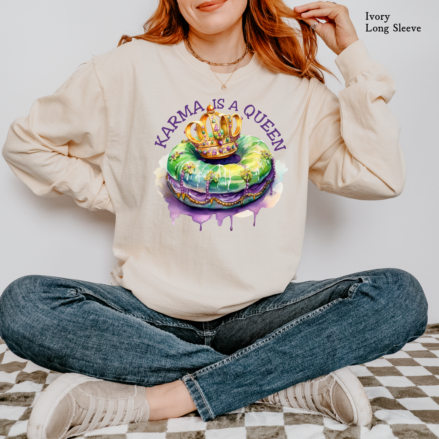 Karma is a Queen | Mardi Gras | Comfort Color Long Sleeve Graphic Tees