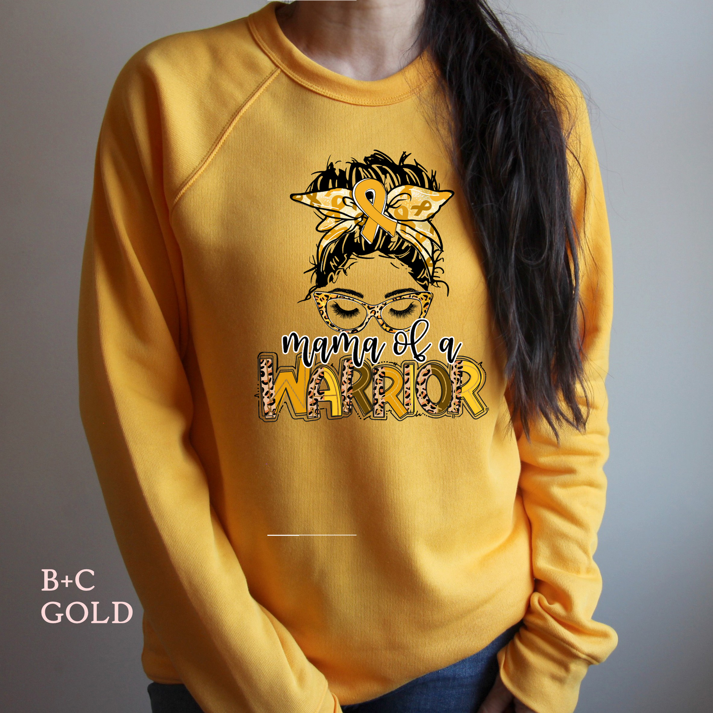 Mama of a Warrior | Raglan Sweatshirt | Childhood Cancer Awareness | Go Gold | Cancer Survivor