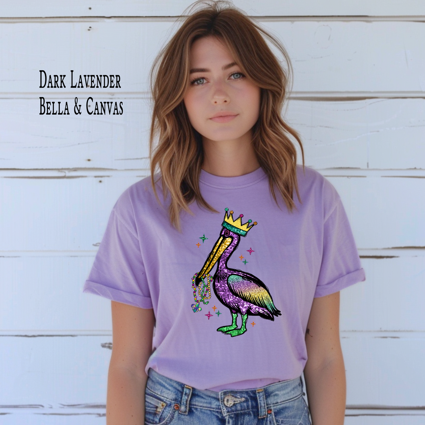 Faux Glitter Pelican | Mardi Gras | Carnival Season | Short Sleeve Tees