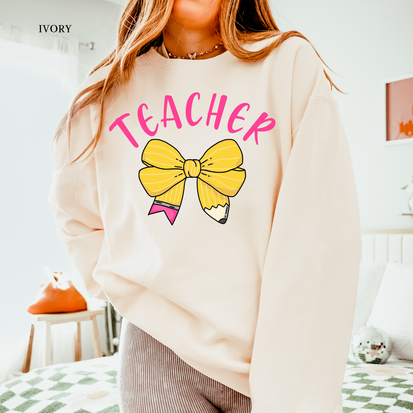 Teacher Pencil Bow | Teacher | Comfort Colors Sweatshirt