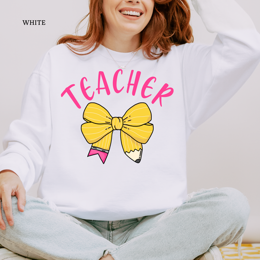 Teacher Pencil Bow | Teacher | Comfort Colors Sweatshirt