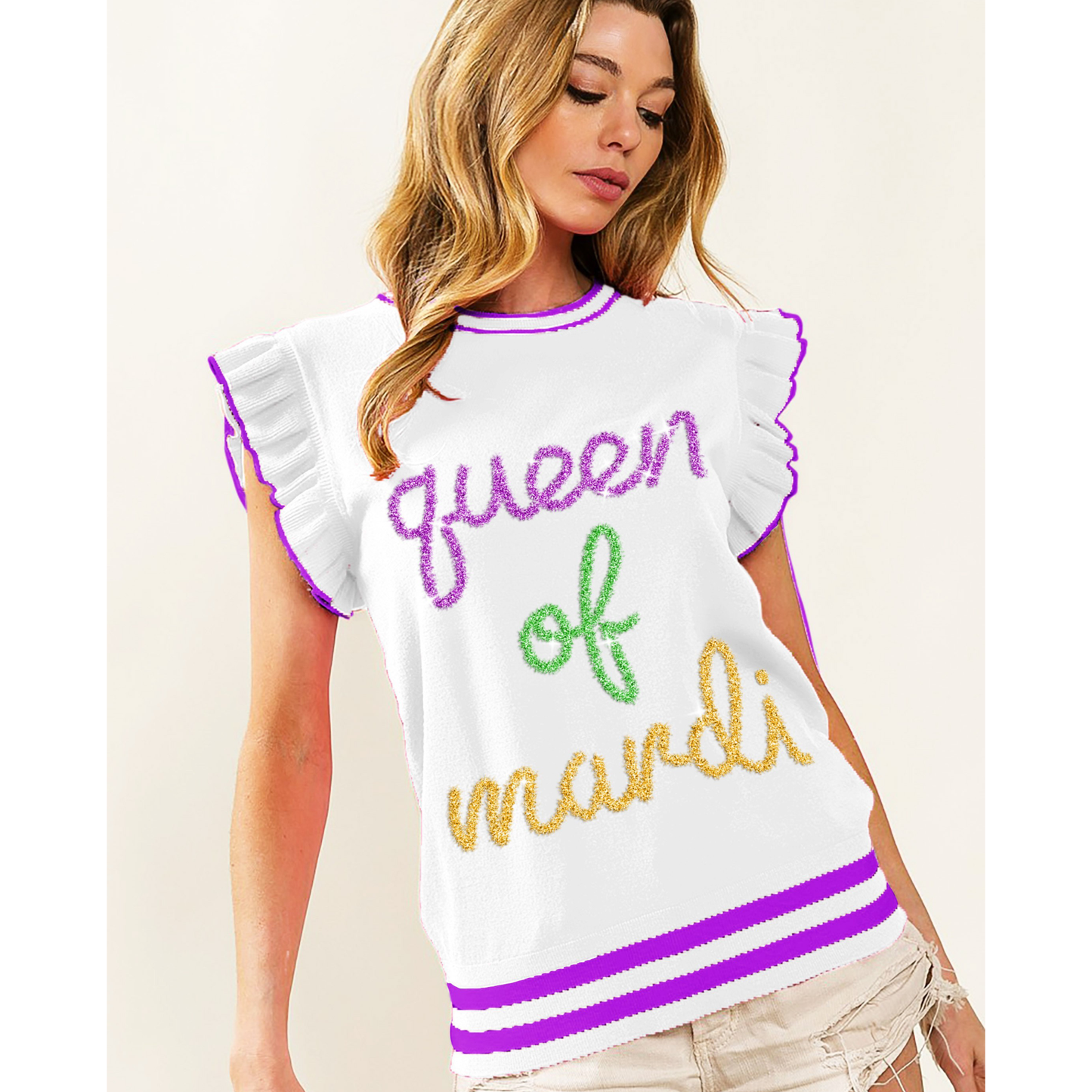 Queen of Mardi | Ruffle Sleeves | Embroidered | Mardi Gras