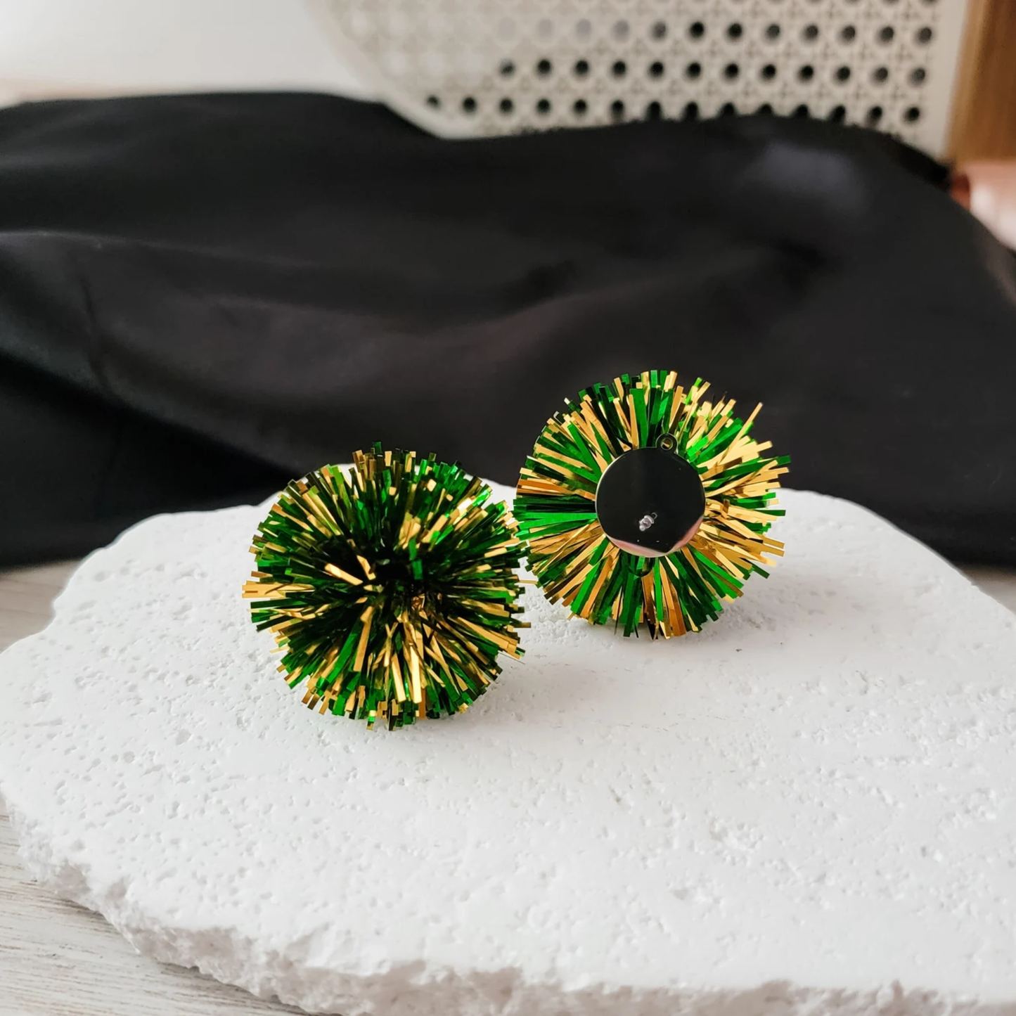 Green & Gold Tinsel Earrings | Stud Earrings | St. Patrick's Day