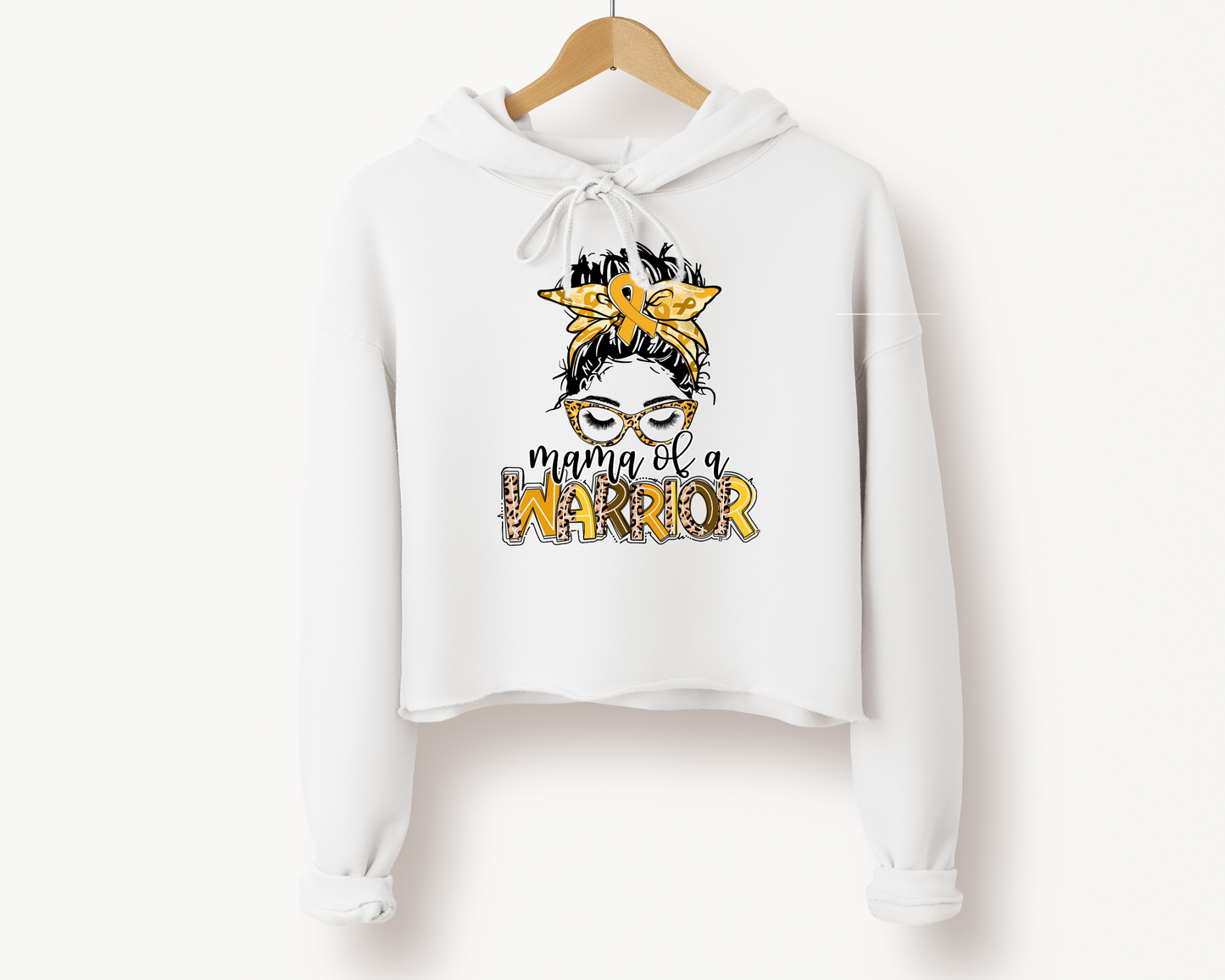 Mama of a Warrior | Adult Crop Top Hoodie | Childhood Cancer Awareness | Go Gold | Cancer Survivor